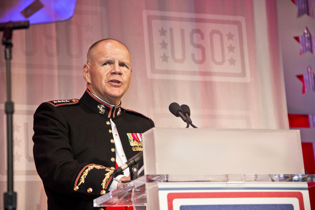Marine Corps Commandant  Gen. Robert B. Neller, speaks during the 2015 USO Gala in Washington D.C., Oct. 20, 2015. U.S. Marine Corps photo by Sgt. Gabriela Garcia