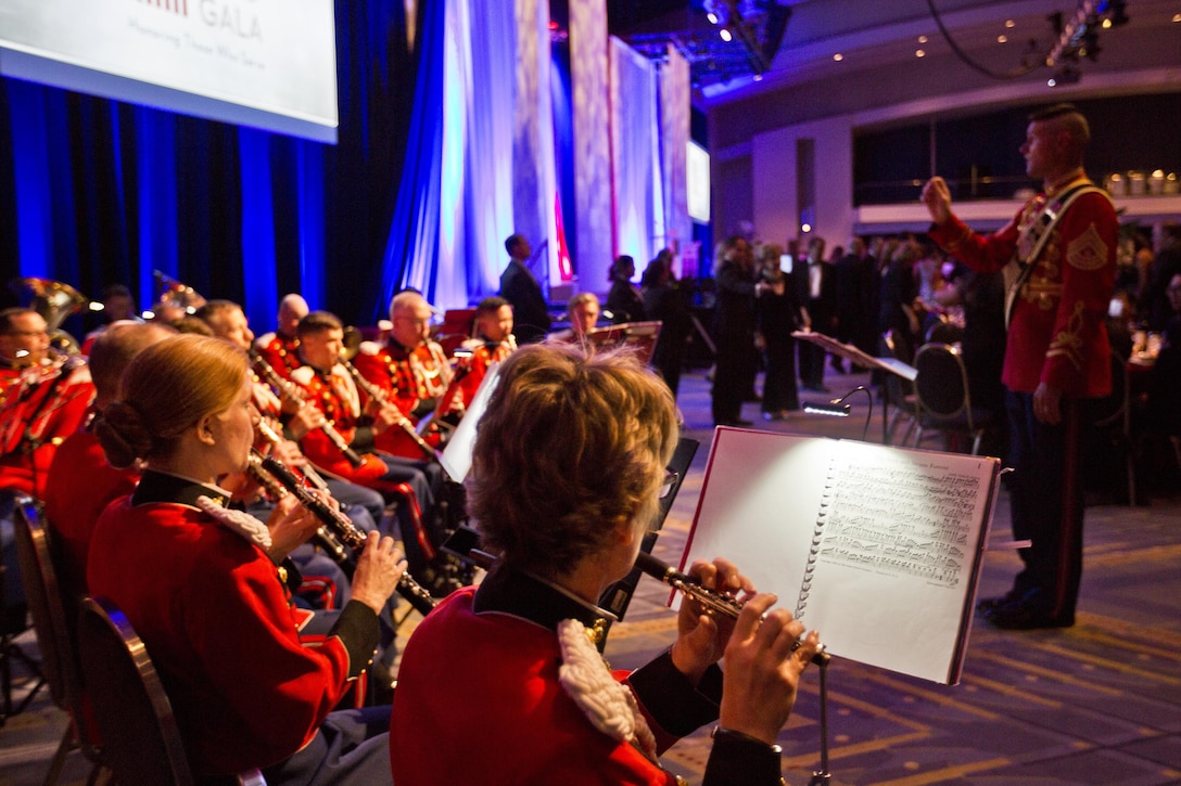 The U.S. Marine Corps Band performs during the 2015 USO Gala in Washington, D.C., Oct. 20, 2015.  U.S. Marine Corps photo by Sgt. Gabriela Garcia