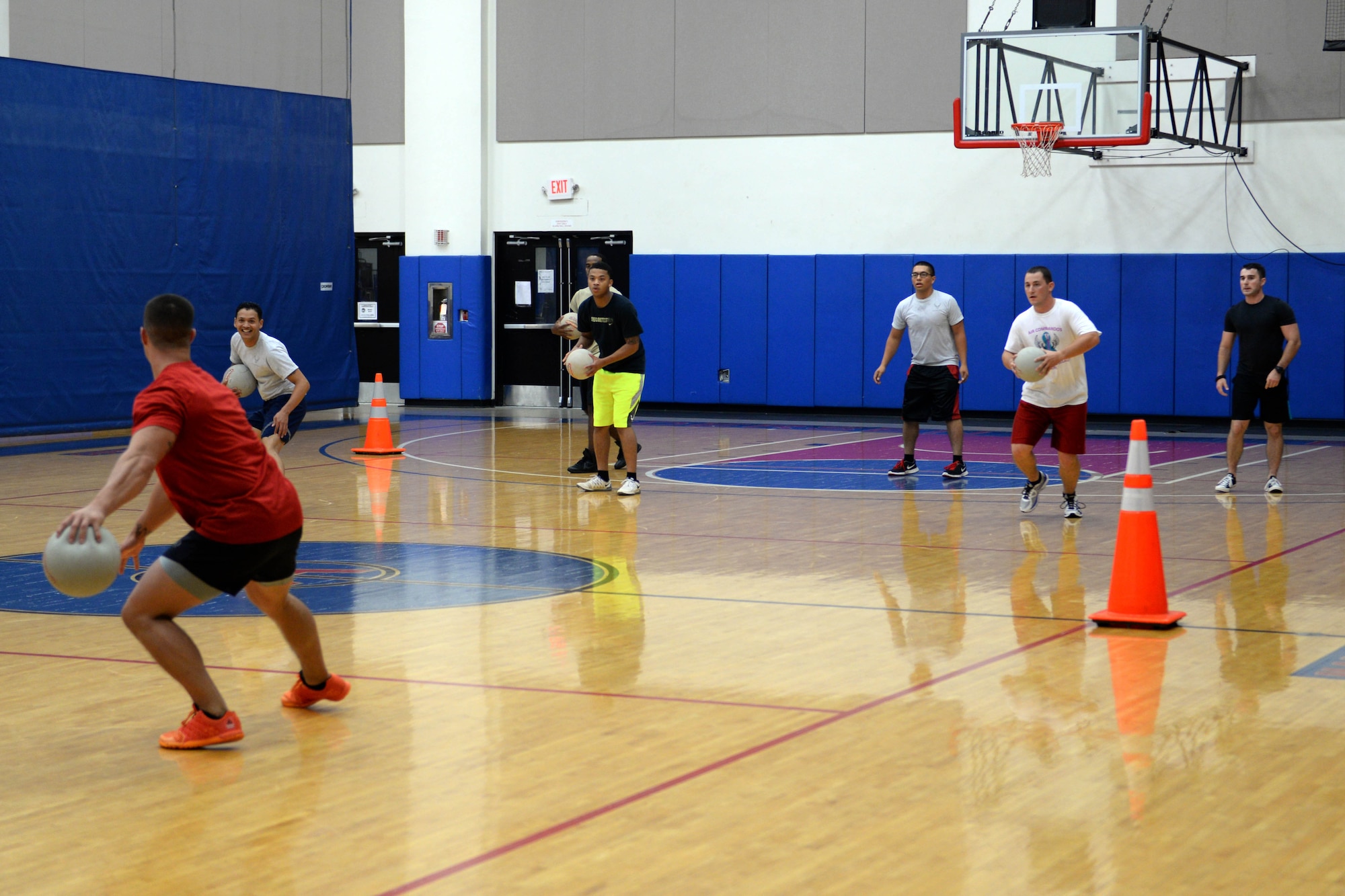 Members assigned to the 36th Medical Operations Squadron Family Advocacy Program held a dodgeball tournament to raise awareness for domestic violence prevention Oct. 16, 2015, at Andersen Air Force Base, Guam. Airmen were encouraged to “dodge” domestic violence through awareness and vigilance with the occasion of Domestic Violence Awareness Month. (U.S. Air Force photo by Airman 1st Class Alexa Ann Henderson/Released)