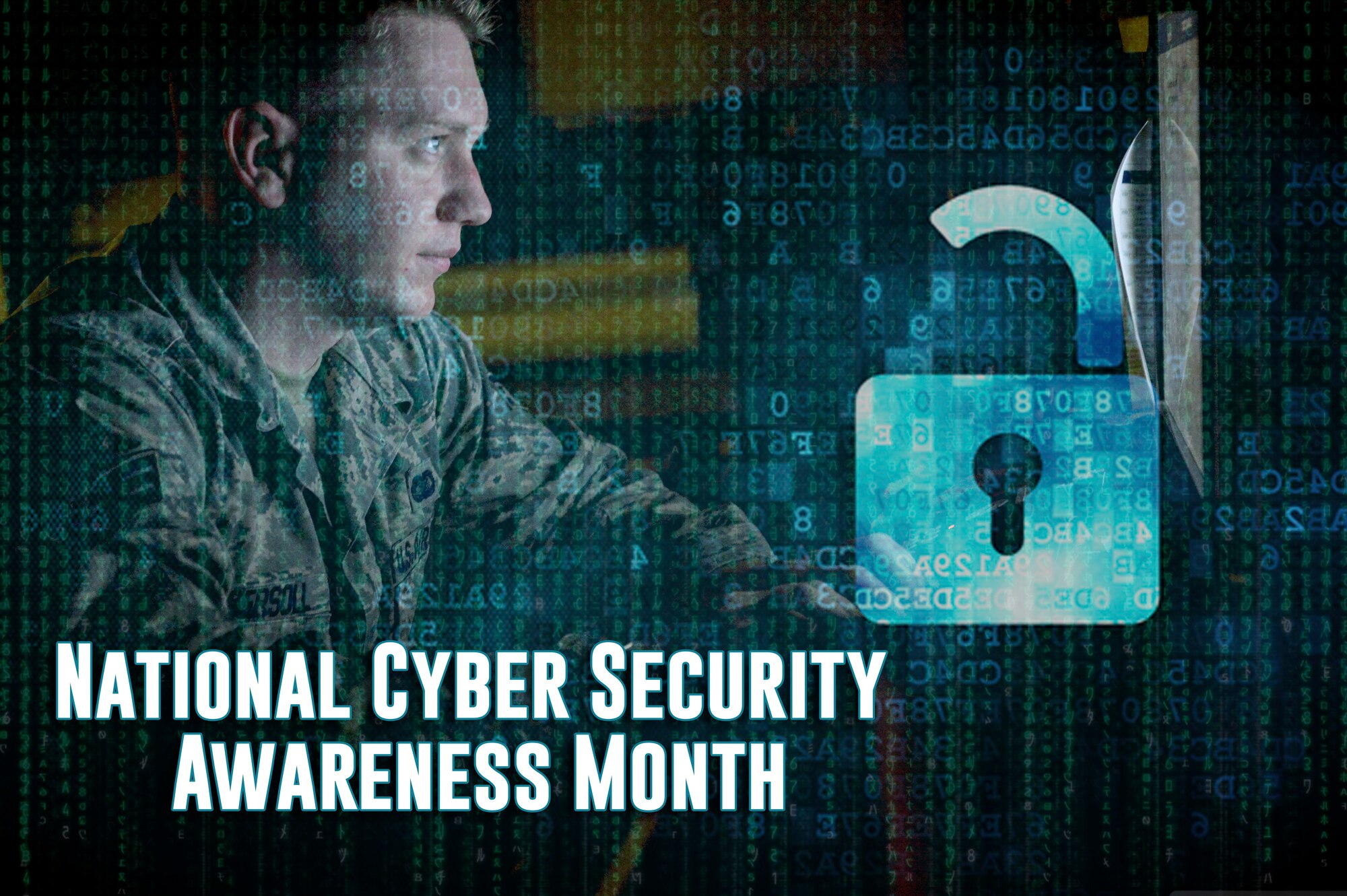 October is cyber security awareness month and members are advised to stay mindful about what they say and post on social networks. In recent years military members and their families have faced dangers due to information leaked on social media. (U.S. Air Force graphic by Adarius Petty)