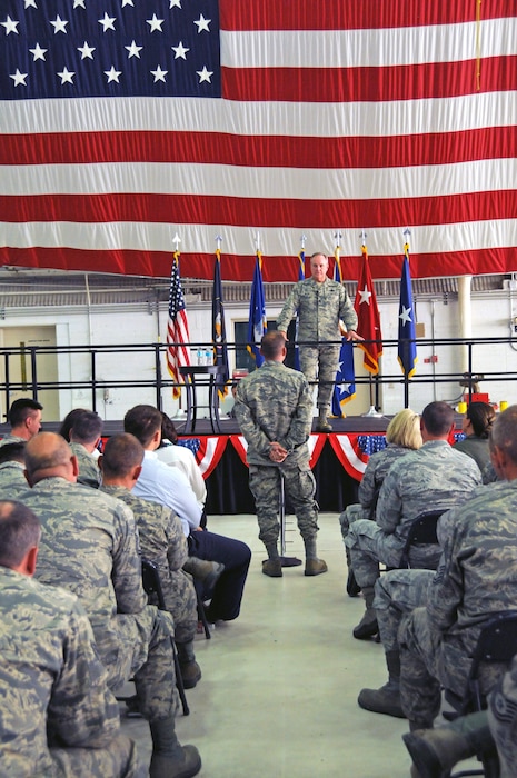 Gen. Mark A Welsh III, Chief of Staff of the Air Force, listens as an Airman from the Utah Air National Guard asks him a question during the Q-and-A portion of an All Call held at the Roland R. Wright Air National Guard Base on Oct. 14, 2015. More than 400 full-time and traditional Guardsmen were in attendance to hear Gen. Welsh’s remarks. (U.S. Air National Guard photo by Staff Sgt. Annie Edwards/Released)