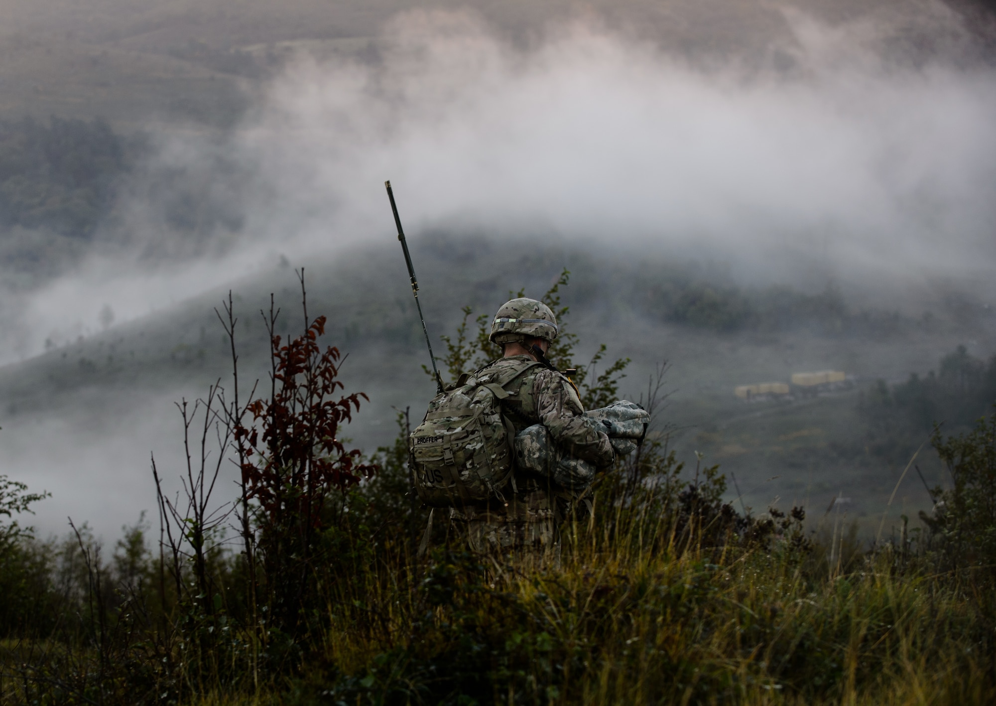 A U.S. Army Soldier from the 2nd Battalion, 503rd Infantry Regiment moves into position in preparation for a live-fire exercise Oct. 16, 2015, at Pocek Training Range near Postojna, Slovenia. The 2-503rd joined Slovenian army units and aircraft during exercise Rock Proof, which provided a realistic environment to train, enhance and develop skills. (U.S. Air Force photo/ Staff Sgt. Armando A. Schwier-Morales)