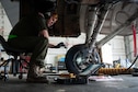 Staff Sgt. Matthew Lawson, assigned to the 455th Expeditionary Maintenance Squadron, works to complete a 400-hour phase inspection on an F-16 Fighting Falcon Oct. 18, 2015, at Bagram Airfield, Afghanistan. The phase inspection team conducts inspections after every 400 hours of flight. (U.S. Air Force photo/Tech. Sgt. Joseph Swafford)