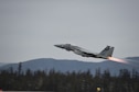 A F-15C Eagle, piloted by 1st Lt. Johnathan Pavan from the 144th Fighter Wing out of Fresno, Calif., takes off from 5 Wing Goose Bay, Canada, while participating in exercise Vigilant Shield 16 Oct. 20, 2015. From Oct 15-26, approximately 700 members from the Canadian Armed Forces, the U.S. Air Force, U.S. Navy and the U.S. Air National Guard are deploying to Iqaluit, Nunavut, and 5 Wing Goose Bay, Newfoundland Labrador, for Vigilant Shield 16. (U.S. Air National Guard photo/Senior Master Sgt. Chris Drudge)
