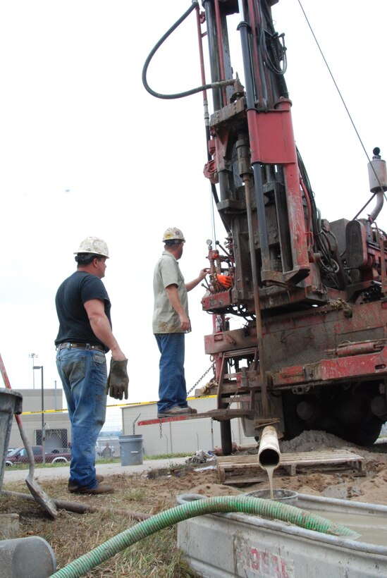 Construction crews take borings at the Wood River Levee project.