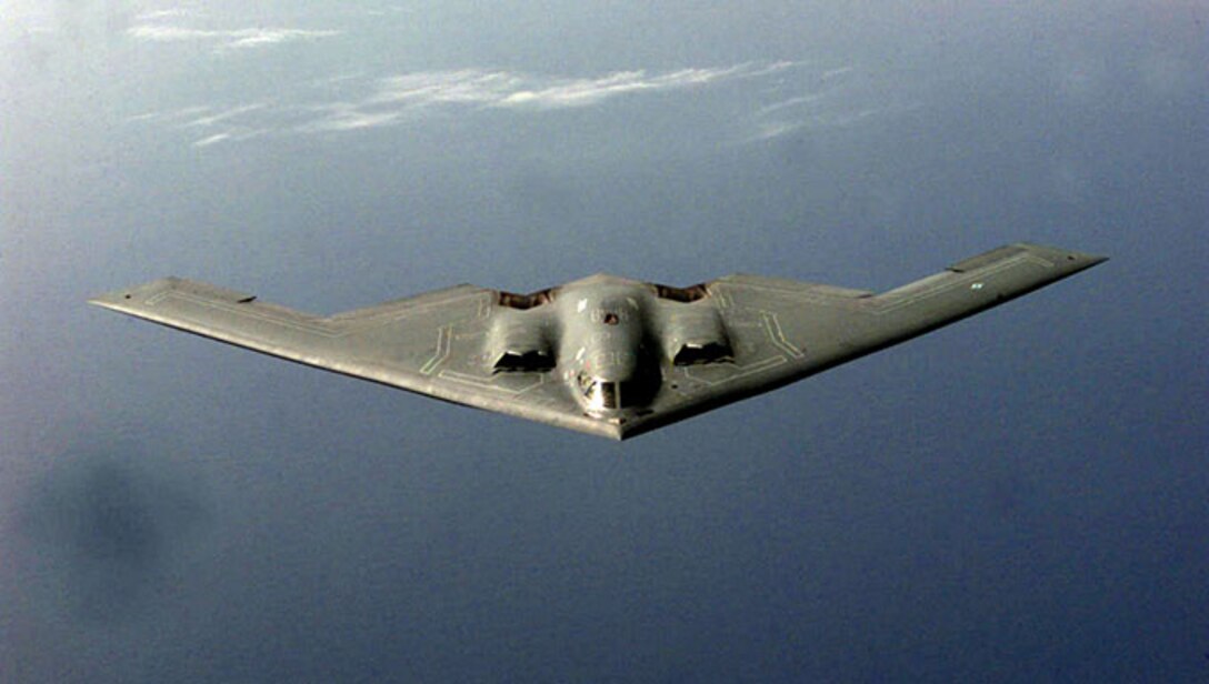 A B-2 Spirit prepares to receive fuel from a KC-135 during a mission in the European Theater  supporting NATO Operation Allied Force.  (U.S. Air Force  photo by SSgt Ken Bergmann) ( Released )