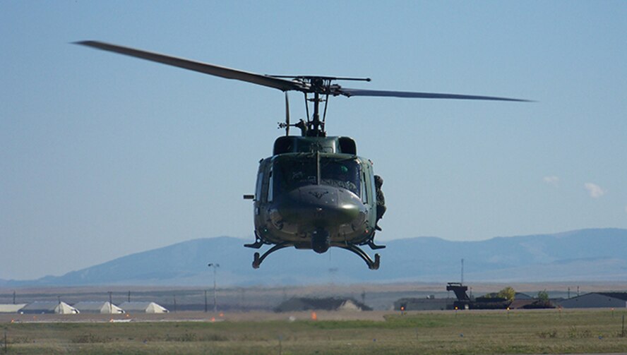 A 40th Helicopter Squadron flight crew lands at Malmstrom Air Force Base.  (Courtesy Photo)