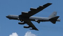 A B-52 Stratofortress from the 2nd Bomb Wing, Barksdale AFB, LA, prepares to land at the Sioux Gateway Airport / Col. Bud Day Field,  in Sioux City, Iowa.  The B-52 will be on display at the "Air and Ag Show" hosted by the 185th Air Refueling Wing.