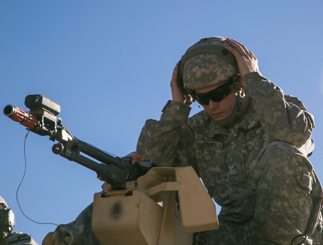 Army Pvt. Cassleberry participates in a maneuvering exercise during Decisive Action Rotation 16-01 on Fort Irwin, Calif., Oct. 9, 2015. Cassleberry is assigned to the 1st Cavalry Division’s 1st Brigade Combat Team. U.S. Army photo by Sgt. Richard W. Jones Jr.