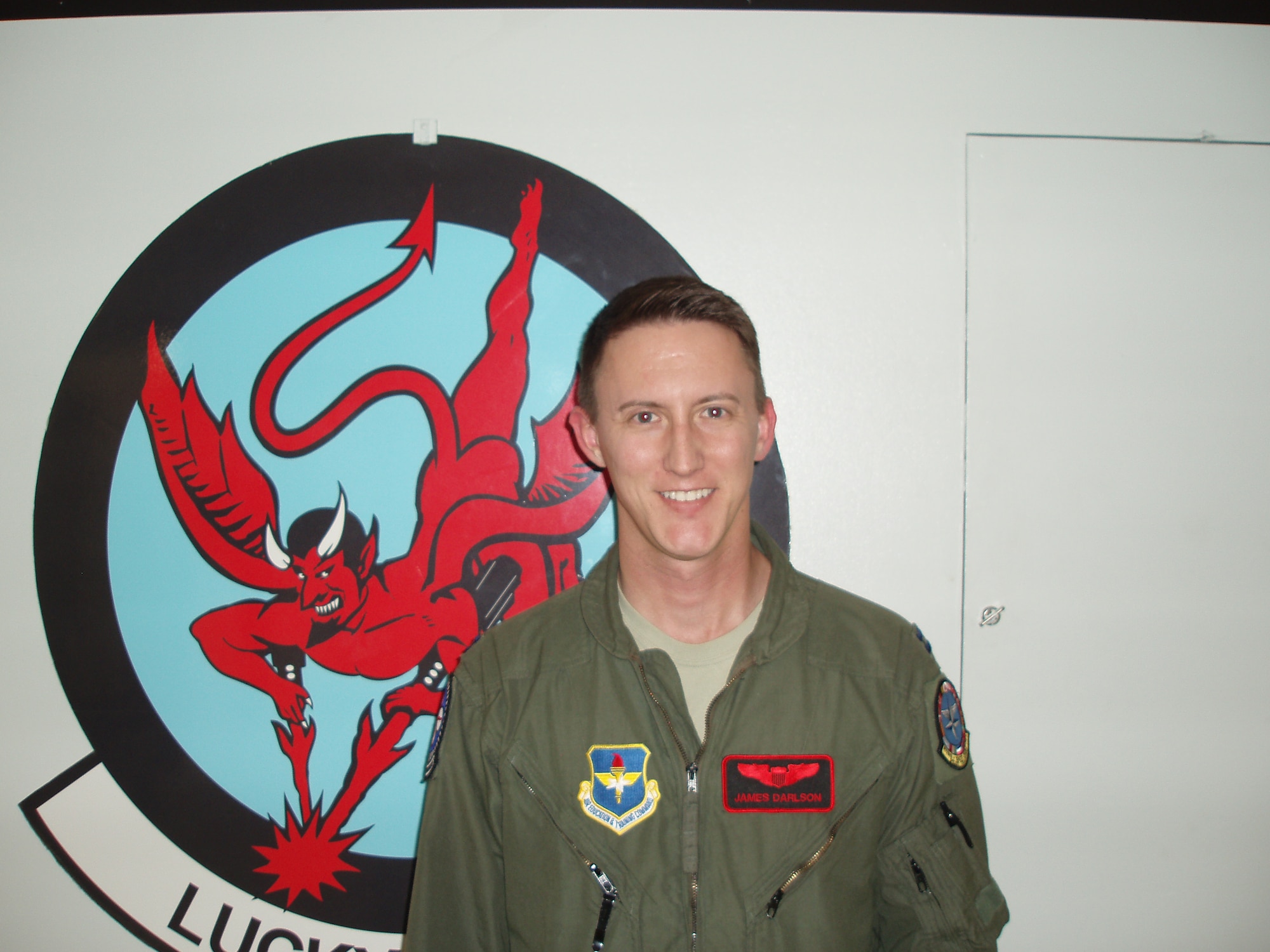 Capt. James Darlson, 88th Flying Training Squadron instructor pilot and native of Palm City, Fla., has been in the Air Force for nine years and is the Instructor of the Week at Sheppard Air Force Base, Texas, for the week of Oct. 20-26, 2015. Darlson is responsible for teaching Introduction to Fighter Fundamentals which gives new pilots the knowledge needed to be able to provide decisive combat power. (U.S. Air Force courtesy photo)

