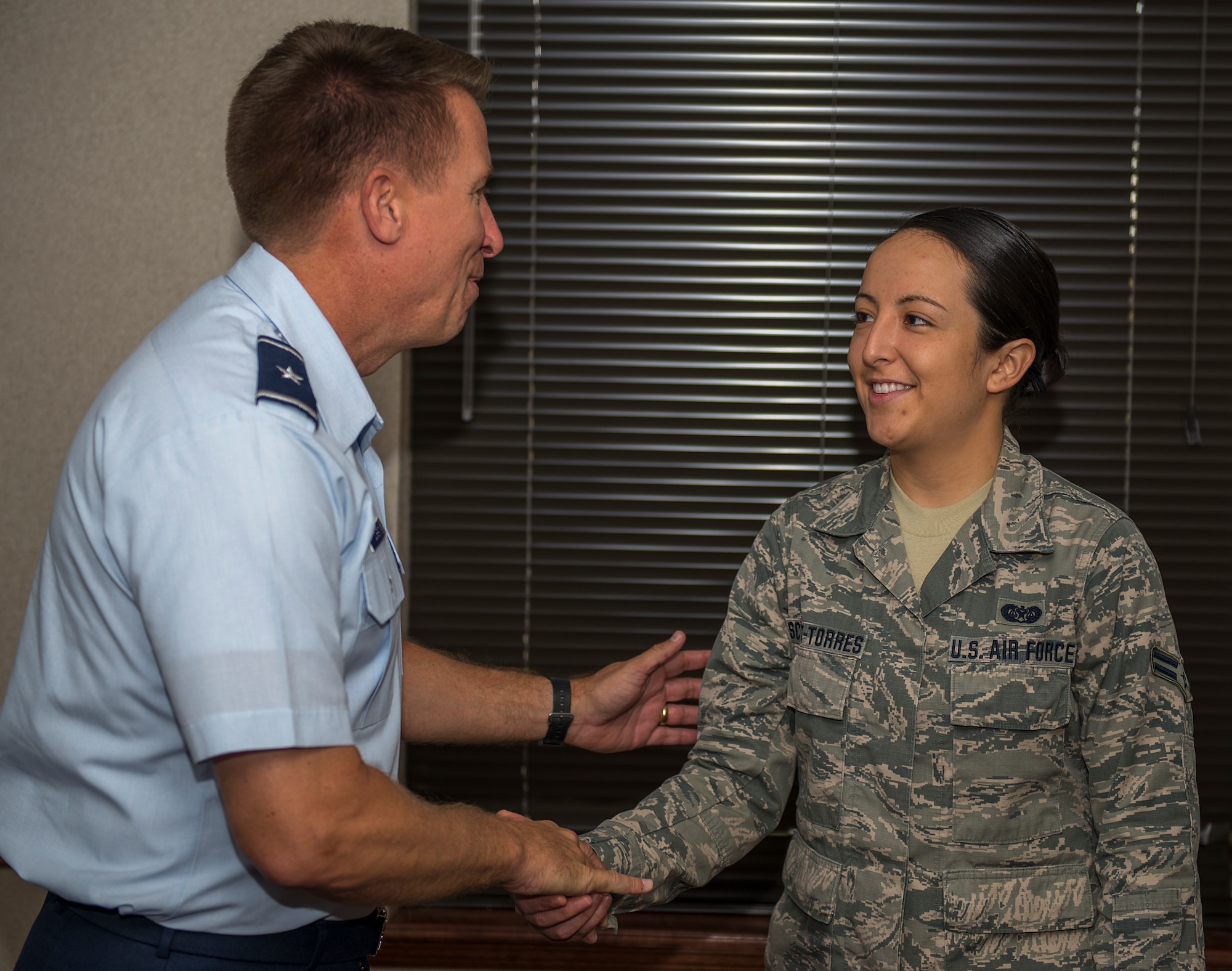 Airman 1st Class Cynthia Scott-Torres, 82 Training Wing military justice paralegal and native of Visalia, Calif., has been in the Air Force for two years and two months and is the Commander's Wingman of Choice at Sheppard Air Force Base, Texas, for the week of Oct., 20-26, 2015. Scott-Torres ensures that good order and discipline is achieved by processing non-judicial punishment and court-martial actions. (U.S. Air Force photo/Senior Airman Kyle Gese)