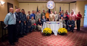 Joint Base Charleston leadership gathers for a group photo during the celebration of JB Charleston’s 5th birthday Oct. 22, 2015, at the Redbank Club on JB Charleston – Weapons Station, S.C. Charleston Air Force Base and Naval Support Activity Charleston merged on October 1, 2010, to form the current joint base operating configuration. (U.S. Air Force photo/Airman 1st Class Clayton Cupit)