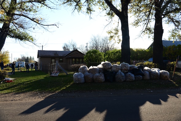 Collected leaves are stacked in a Great Falls, Mont. yard Oct. 23, 2015, as part of the Day of Caring. Airmen from Malmstrom Air Force Base and federal employees volunteered to perform household chores. (U.S. Air Force photo/Airman 1st Class Magen M. Reeves)