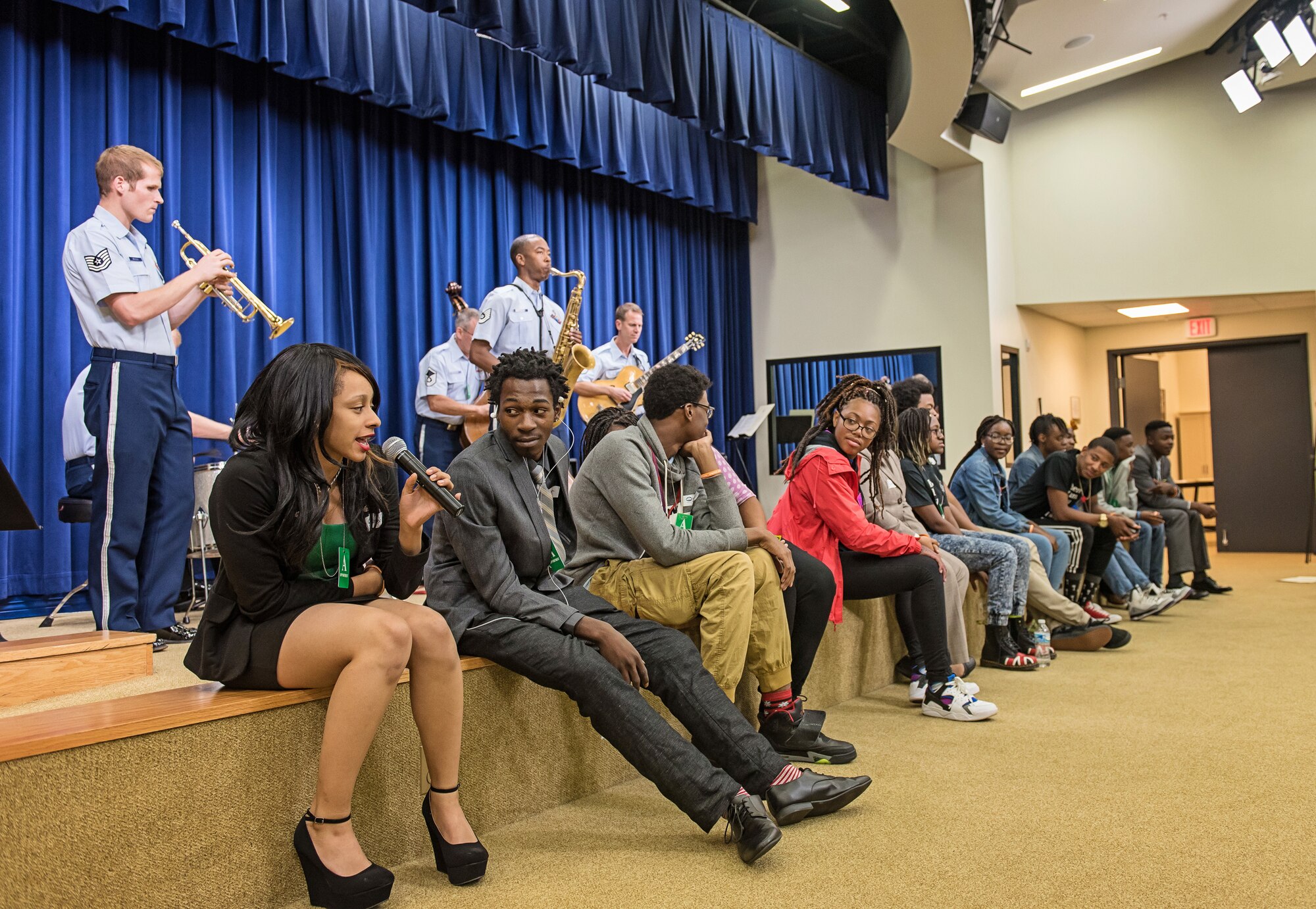 A combo from the Airmen of Note performs with Washington, D.C. public school students at a White House conference on the arts and youth justice. (photo by Senior Master Sgt.Kevin Burns/released)