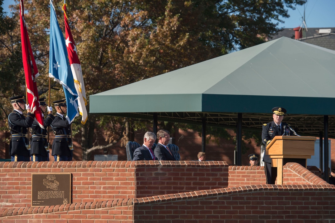Army Chief of Staff Gen. Mark A. Milley delivers remarks at a farewell ceremony honoring Army Secretary John M. McHugh on Joint Base Myer-Henderson Hall, Va., Oct. 23, 2015.  DoD photo by Air Force Senior Master Sgt. Adrian Cadiz