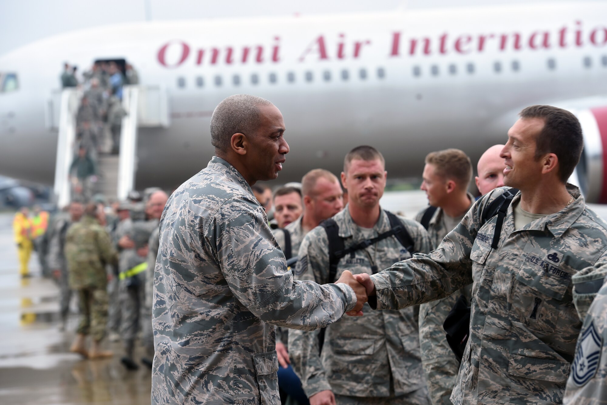 151024-Z-EZ686-168 -- Brig. Gen. Leonard W. Isabelle, Jr., commander of the Michigan Air National Guard, welcomes home Hundreds of Airmen from the 127th Wing, Selfridge Air National Guard Base, Mich., on October 24, 2015 after a six month to Southwest Asia in support of U.S. Central Command's Operation Inherent Resolve.   (U.S. Air National Guard photo by Master Sgt. David Kujawa)