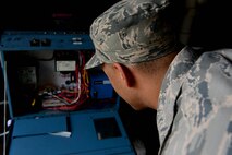 U.S. Air Force Staff Sgt. Aaron Washington, 8th Civil Engineer Squadron heating, ventilation, air conditioning, and refrigeration technician performs a boiler operations check on a dormitory building for the no heat/no cool program at Kunsan Air Base, Republic of Korea, Oct. 22, 2015. The purpose of the program is to transition from cooling to heating during seasonal changes. (U.S. Air Force photo by Senior Airman Ashley L. Gardner/Released)