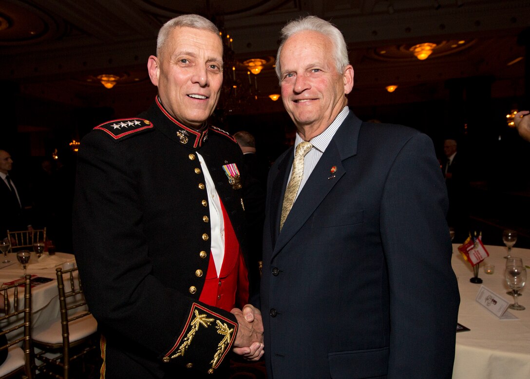 The Assistant Commandant of the U.S. Marine Corps, Gen. John M. Paxton, Jr., attends the Marine Corps-Law Enforcement Foundation (MC-LEF) Gala in Philadelphia, Pa., Oct. 24, 2015. MC-LEF was founded in 1995 and has awarded over $62 million in scholarships and has since then, supported over 3,500 children. (U.S. Marine Corps photo by Sgt. Tia Dufour/Released)