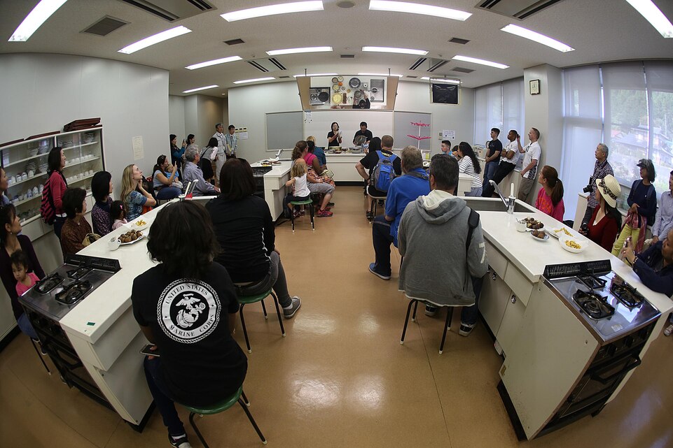 Residents of Marine Corps Air Station Iwakuni, Japan, are given a cooking demonstration during a chestnut picking trip in Ganne Miwa-cho, Iwakuni City, Oct. 22, 2015. Participants learned how to make “kuri gohan,” or chestnut rice, boiled chestnuts and chestnut chips. “Ganne-guri,” the indigenous Japanese chestnut, is the largest member of the chestnut family and is an important ingredient during the autumn season.