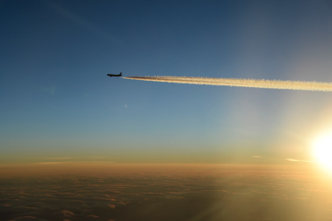 A United States Air Force KC-135 Stratotanker, deployed from McConnell Air Force Base, Kan., flies toward the exercise area to participate in Exercise Vigilant Shield 16 over the high Arctic Oct. 22, 2015. From Oct. 15-26, 2015, approximately 700 members from the Canadian Armed Forces, the United States Air Force, United States Navy and the United States Air National Guard are deploying to Iqaluit, Nunavut, and 5 Wing Goose Bay, Newfoundland, Labrador for Exercise Vigilant Shield 16. (US Air National Guard photo by Staff Sgt. Christian Jadot/released)