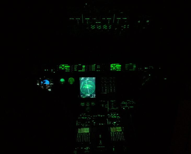 Capt. Chase Allen and Capt. Jordan Mentzer pilot through Hurricane Patricia in pitch black conditions October. 23 2015. (U.S. Air Force Photo/Master Sgt. Brian Lamar)