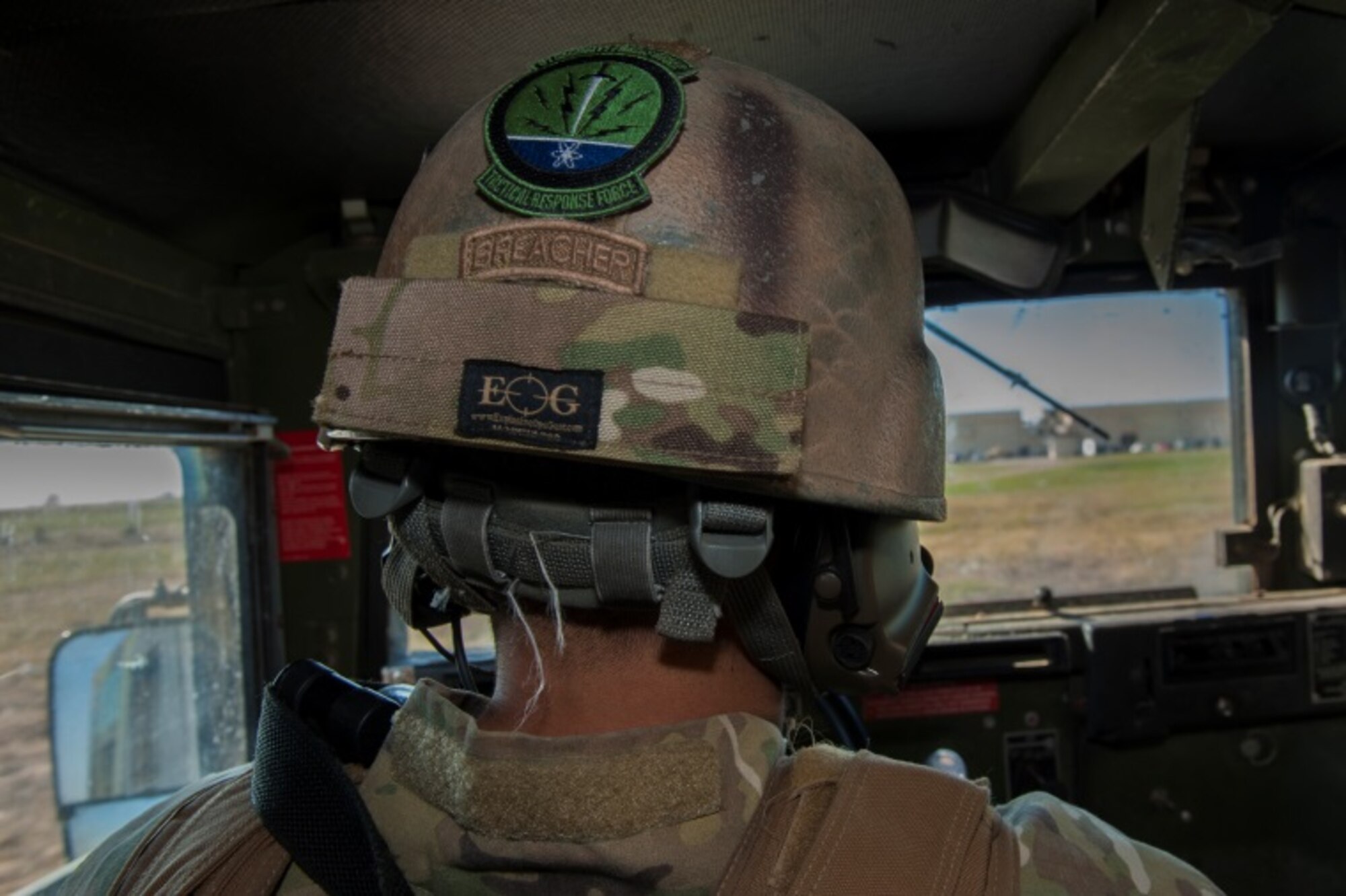 Senior Airman Ian Briggs, 791st Missile Security Forces Squadron tactical response force assaulter, drives a Humvee away at the end of a training exercise at Minot Air Force Base, N.D., Oct. 8, 2015. TRF perform exercises regularly to help maintain readiness. (U.S. Air Force photo/Airman 1st Class Christian Sullivan)