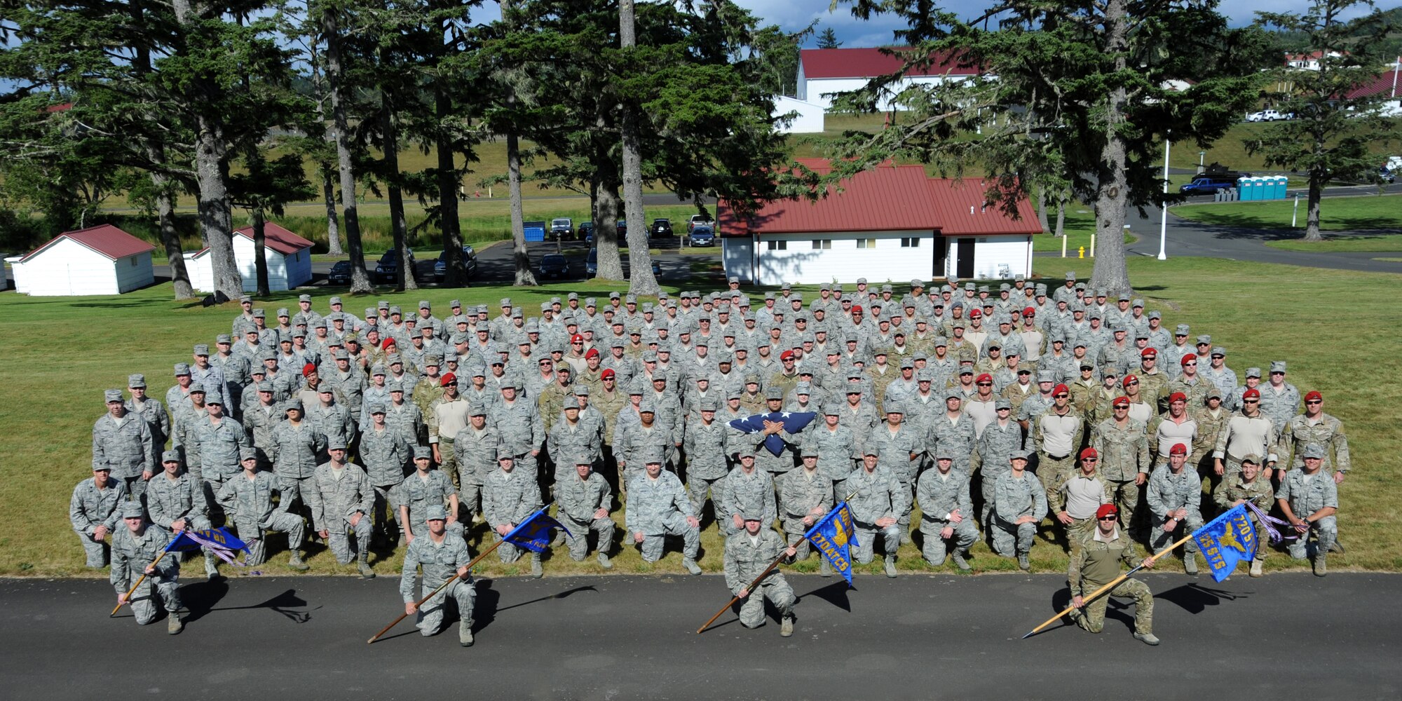 Prior to Oct. 1, 2015 four distinct units made up the Oregon Air National Guard Combat Operations Group (COG). The four units that made up the COG were the 116th ACS, 125th STS, 123rd WF and 270th ATCS gathered here for a group photograph following 5 days of training at Camp Rilea, Ore., June 21, 2013. (U.S. Air National Guard photo by Tech. Sgt. John Hughel, 142nd Fighter Wing Public Affairs)