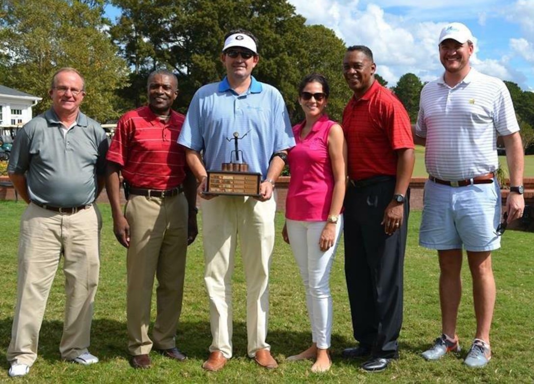 The Albany Area Chamber of Commerce's Military Affairs Committee hosts the bi-annual Salty Sandbagger Golf Tournament at Doublegate Country Club, Albany, Ga., Oct. 22.  The tournament is designed to build relationships and camaraderie between military and community leaders with a little friendly competition on the golf course.  The chamber retained ownership of the trophy by winning the tournament , 20.5 to 15.5.
