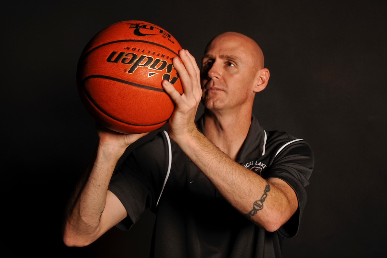 Air Force Tech. Sgt. Noel Hachtel, 92nd Logistics Readiness Squadron training and validation office noncommissioned officer in charge, poses for a photo Aug. 31, 2015, at Fairchild Air Force Base, Wash. Hachtel volunteers 18 hours a week as a basketball coach for Medical Lake High School in Medical Lake, Wash. U.S. Air Force photo by Airman 1st Class Taylor Bourgeous