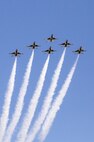 The U.S. Air Force Aerial Demonstration Squadron “Thunderbirds” practice performing F-16 acrobatic maneuvers Oct. 26, 2015 at Joint Base San Antonio-Randolph, Texas. The Thunderbirds team members arrived in preparation for the 2015 JBSA-Randolph Air Show and Open House to be held Oct. 31 and Nov. 1.  Air shows allow the Air Force to display the capabilities of our aircraft to the American taxpayer through aerial demonstrations and static displays and allowing attendees to get up close and personal to see some of the equipment and aircraft used by the U.S. military today.  (U.S. Air Force photo by Johnny Saldivar/Released)