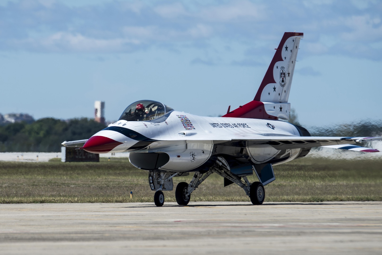 U.S. Air Force Aerial Demonstration Squadron “Thunderbirds” team members arrive at Joint Base San Antonio-Randolph prior to the 2015 Joint Base San Antonio air show and open house Oct. 26, 2015.  Air shows allow the Air Force to display the capabilities of our aircraft to the American taxpayer through aerial demonstrations and static displays.  The air show will allow attendees to get up close and personal to see some of the equipment and aircraft used by the U.S. military today. 