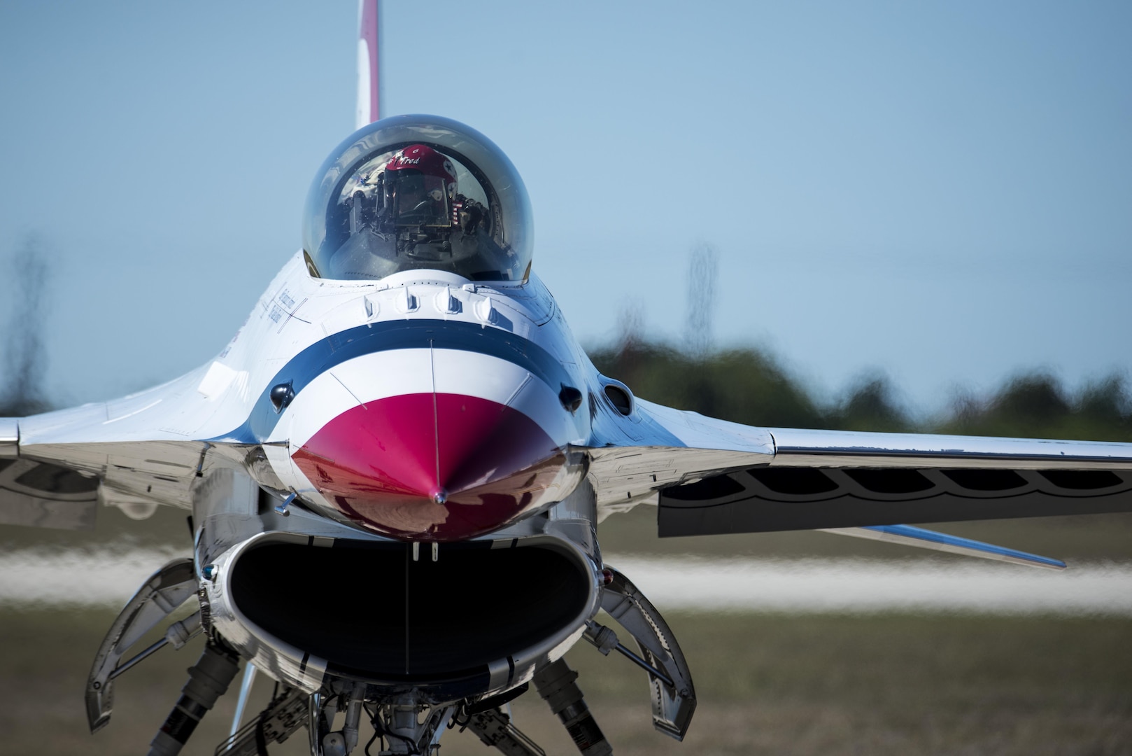 Capt. Nicholas Eberling, U.S. Air Force Air Demonstration Squadron “Thunderbirds” opposing solo pilot, taxis on the Joint Base San Antonio-Randolph flightline Oct. 26, 2015. The Thunderbirds perform for people all around the world, displaying the pride, precision and professionalism of American Airmen.