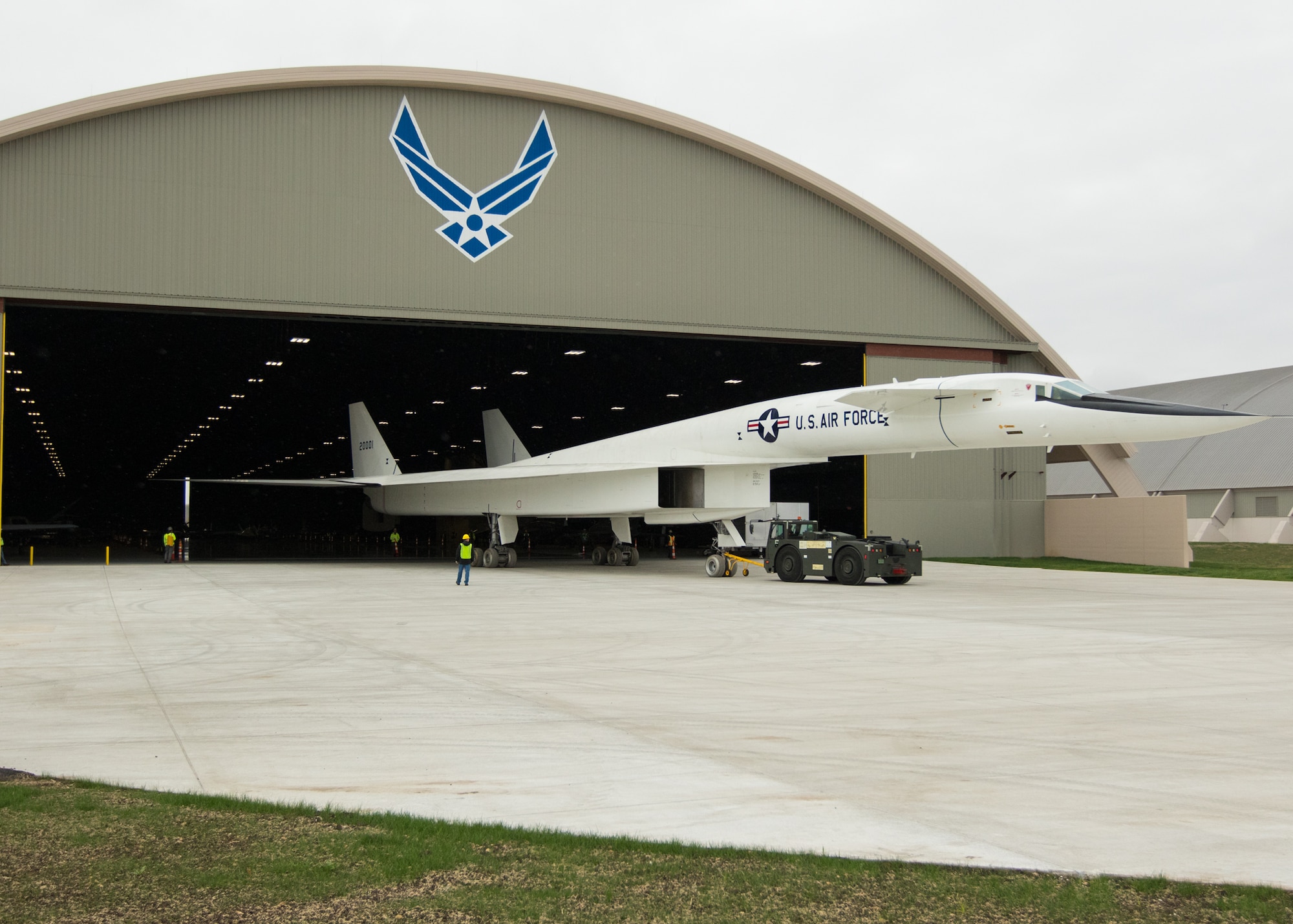 Restoration staff move the North American XB-70 Valkyrie into the new fourth building at the National Museum of the U.S. Air Force on Oct. 27, 2015. (U.S. Air Force photo by Don Popp)