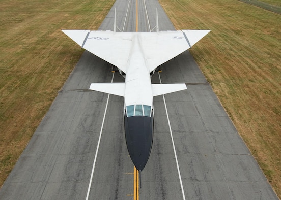Restoration staff move the North American XB-70 Valkyrie into the new fourth building at the National Museum of the U.S. Air Force on Oct. 27, 2015. (U.S. Air Force photo by Will Haas) 
