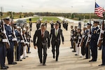 Secretary of Defense Ash Carter welcomes Indonesia's Minister of Defense Ryamizard Ryacudu to the Pentagon with an enhanced honor cordon Oct. 26, 2015. The two leaders met to discuss matters of mutual importance and to sign the Joint Statement on Comprehensive Defense Cooperation. 