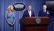 Secretary of Defense Ashton Carter introduces Secretary of the Air Force Deborah Lee James and Air Force Chief of Staff Gen. Mark A. Welsh III, during a press briefing to announce the award of the long range strike bomber contract in the Pentagon, Oct. 27, 2015.  During her comments, James stated that we need to invest the right people, technology, capability, and training to defend the nation and its interest--always with affordability and tight budgets in mind.   (U.S. Air Force photo/Scott M. Ash)