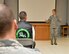 Col. Kristin Goodwin, 2nd Bomb Wing commander provides opening remarks to base motorcyclists during the Cajun Rumble safety briefing at Barksdale Air Force Base, La., Oct. 23, 2015. Goodwin’s remarks were followed by a safety brief by the wing safety office and a ride brief by the president of the Green Knights Motorcycle Club Chapter 75. (U.S. Air Force photo/Airman 1st Class Mozer O. Da Cunha)