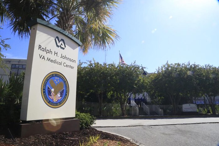 Members of Tops in Blue perform in the front courtyard of the Charleston VA Medical Center, Charleston, S.C., Oct. 21, 2015. Tops in Blue is an all active duty U.S. Air Force Expeditionary Entertainment Unit composed of 35 to 40 talented vocalists, musicians, dancers and technicians. It is one of the oldest and most widely traveled entertainment groups of its kind. (Courtesy Photo)