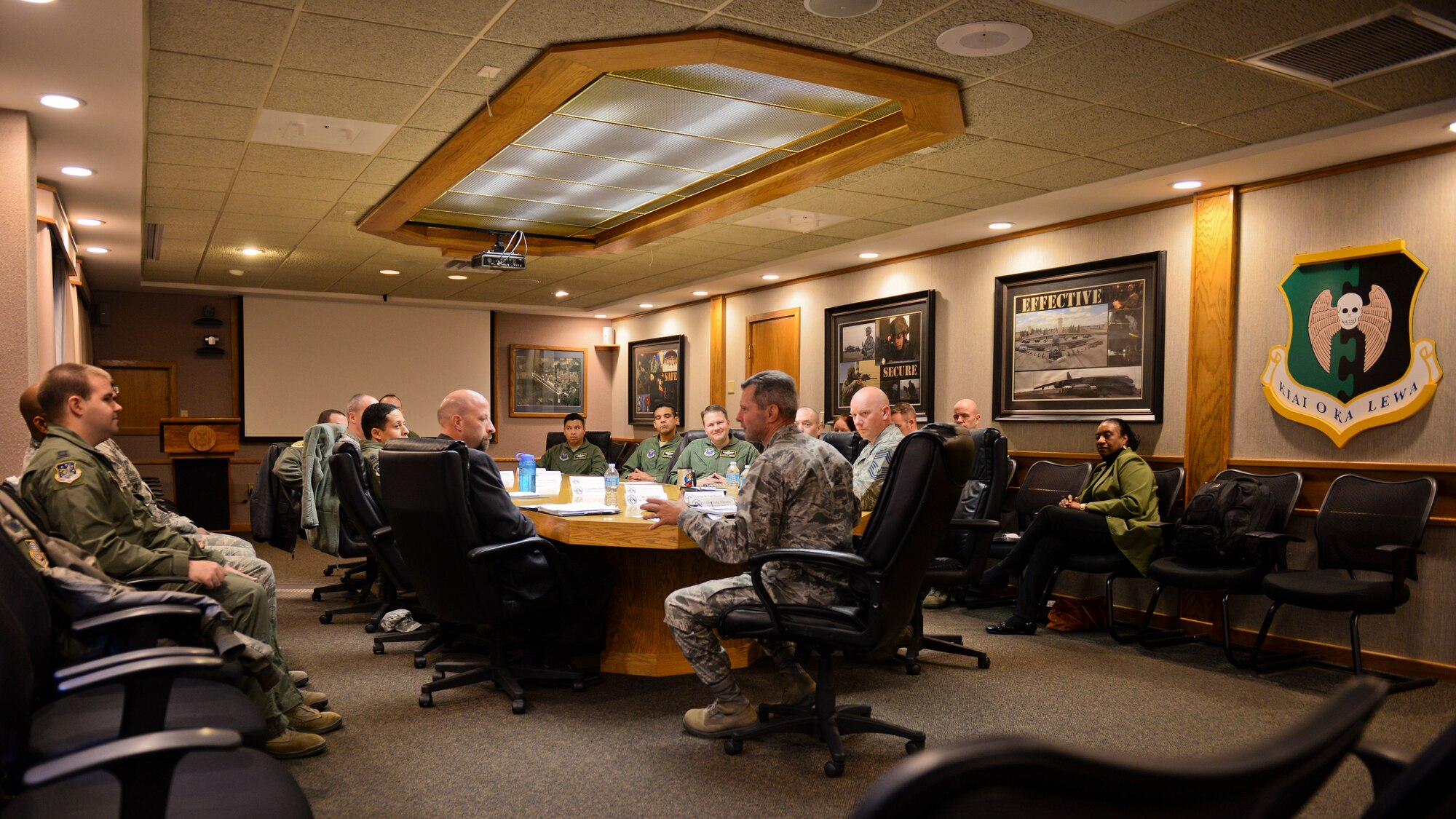Lt. Gen. Greg Biscone, Inspector General of the Air Force, speaks with 5th Bomb Wing and 91st Missile Wing I.G. members at Minot Air Force Base, N.D., Oct. 26, 2015.  The purpose of Biscone’s visit was to collect feedback on I.G. policies and procedures.
(U.S. Air Force photo/Airman 1st Class J.T. Armstrong)
