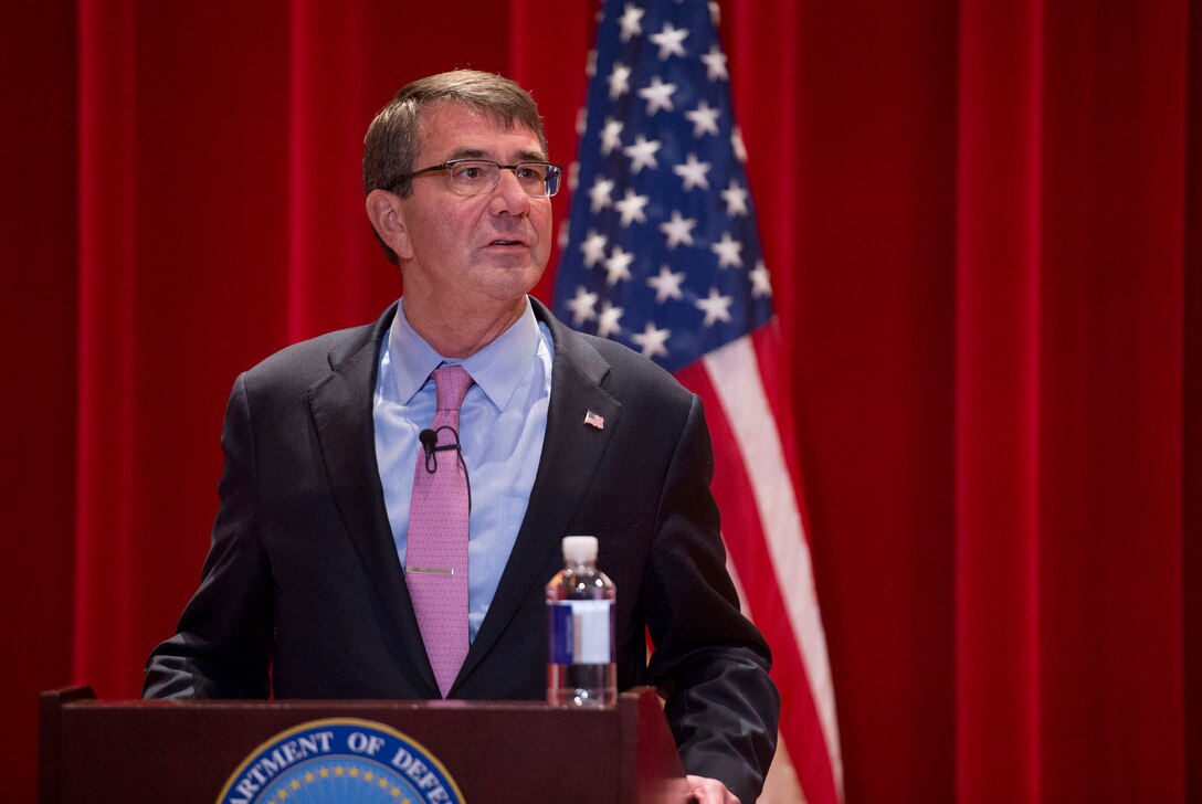 U.S. Defense Secretary Ash Carter speak to a class of U.S. and international students at National Defense University, Washington, D.C., Oct. 27, 2015. Israeli Defense Minister Moshe Yaalon also spoke to the class and met with Carter to discuss matters of mutual importance. DoD photo by Air Force Senior Master Sgt. Adrian Cadiz