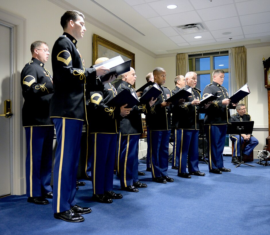 Members of Strolling Strings, a U.S. Army band, perform during a working dinner U.S. Defense Secretary Ash Carter hosted for Israeli Defense Minister Moshe Yaalon at the Pentagon, Oct. 27, 2015. DoD photo by U.S. Army Sgt. 1st Class Clydell Kinchen