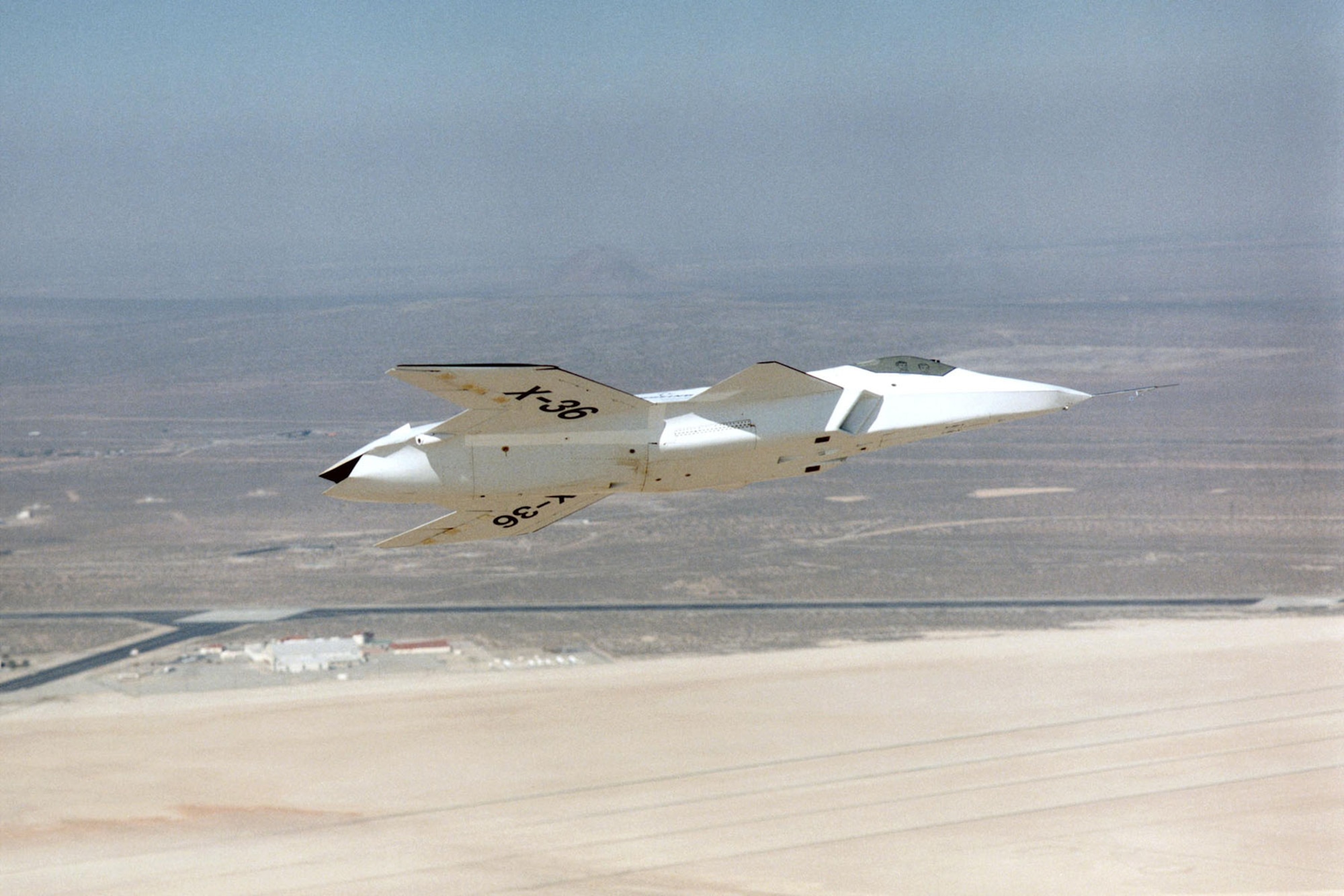 The X-36 replaced the elevators, ailerons and rudders found on traditional aircraft with split ailerons and a thrust-vectoring nozzle for directional control. It also incorporated an advanced, digital fly-by-wire control system. (U.S. Air Force photo)