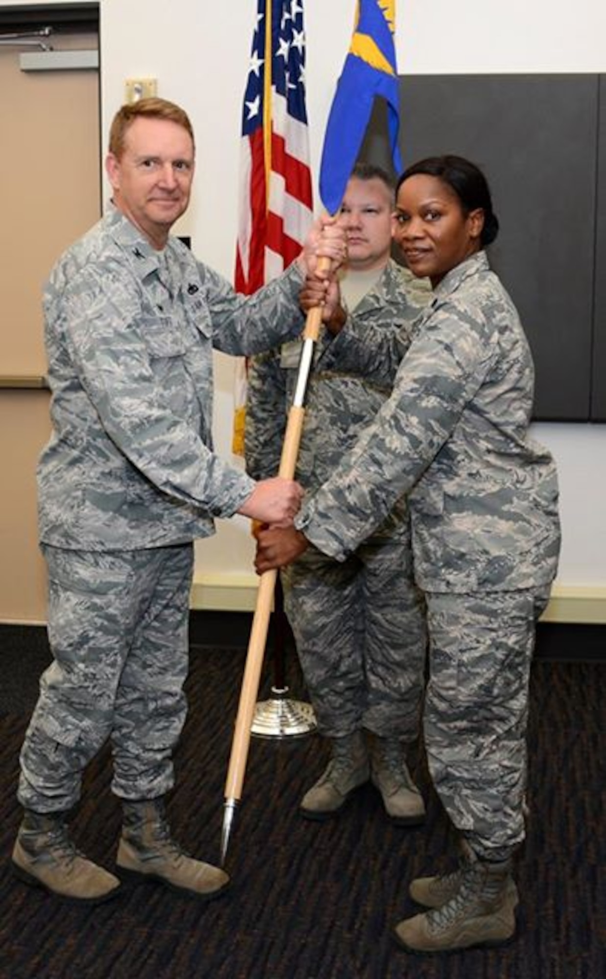 TRAVIS AIR FORCE BASE, Calif. -- Lt. Col. Vianesa R. K. Vargas assumes command of the 82nd Aerial Port Squadron in a change of command ceremony Oct. 24, 2015 at Travis Air Force Base. (U.S. Air Force photos/Senior Airman Madelyn Brown)
