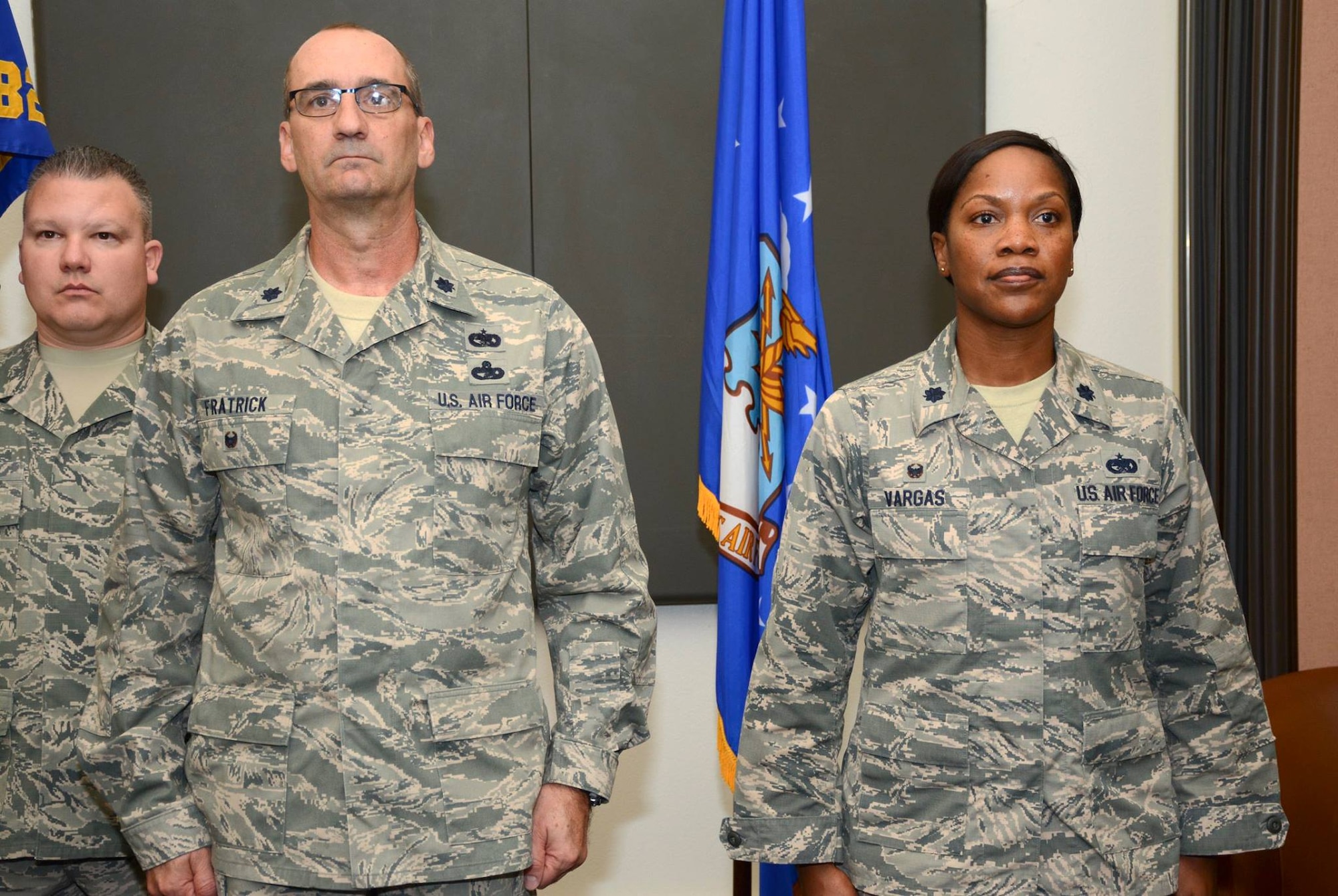 TRAVIS AIR FORCE BASE, Calif. -- Lt. Col. Vianesa R. K. Vargas assumes command of the 82nd Aerial Port Squadron in a change of command ceremony Oct. 24, 2015 at Travis Air Force Base.  (U.S. Air Force photos/Senior Airman Madelyn Brown)

