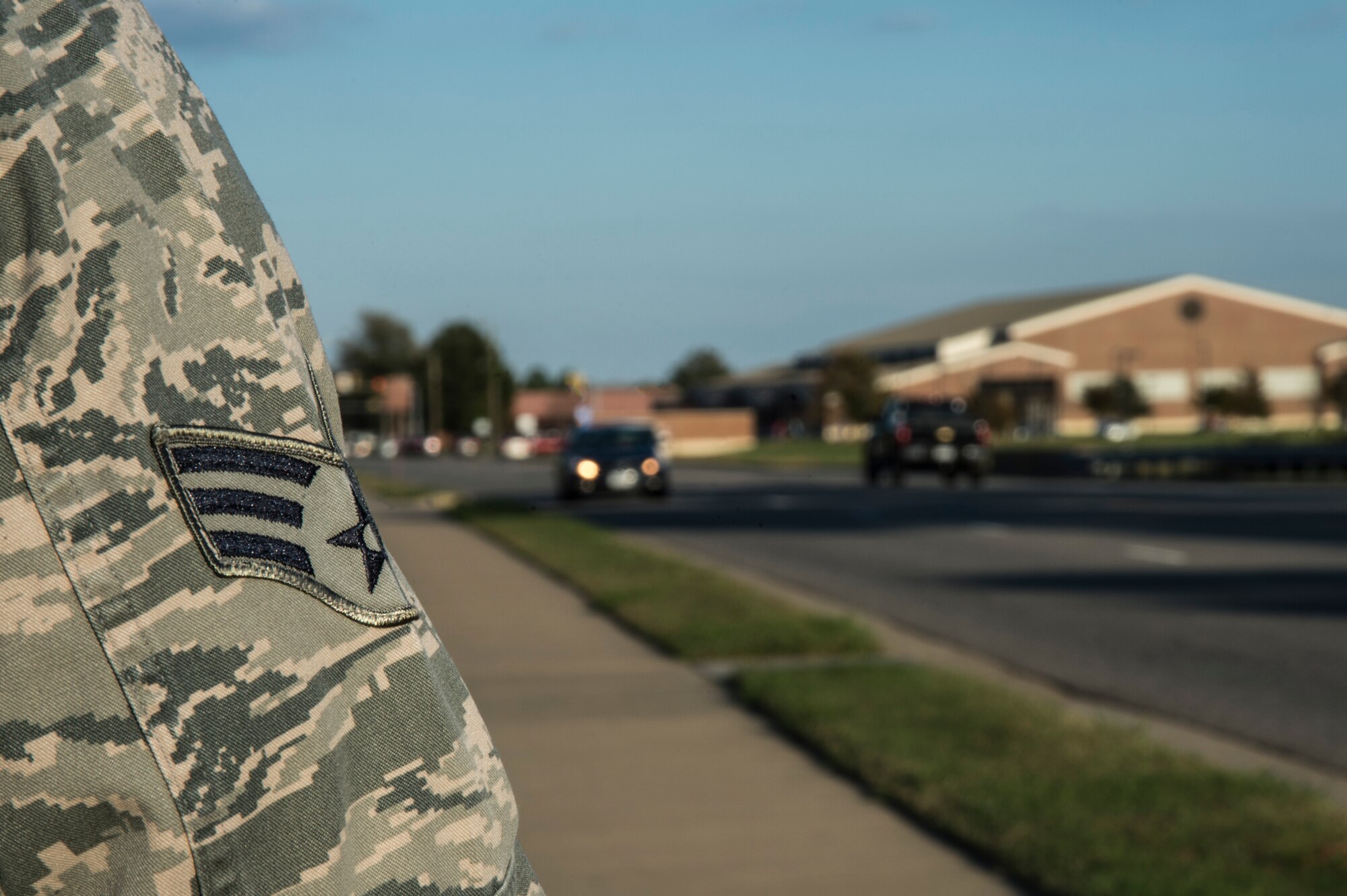 A U.S Air Force Airman assigned to the 633rd Security Forces Squadron visually estimates vehicles speeds at Langley Air Force Base, Va., Oct. 15, 2015. The Airmen received ¬¬radar operation certification from the Hampton Police Division, which will give SFS the Virginia State Certification to issue tickets on base to civilian personnel. (U.S. Air Force photo by Senior Airman Kayla Newman/Released)
