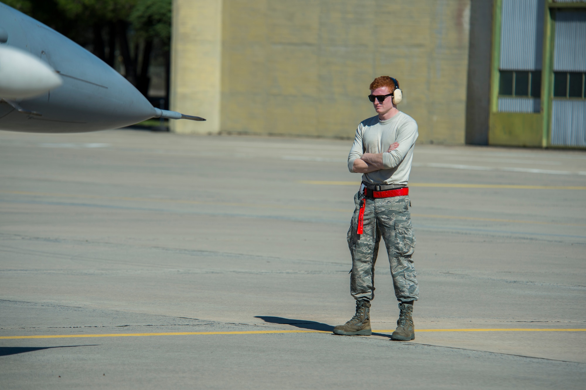 BEJA AIR BASE, Portugal – U.S. Air Force Senior Airman Daniel Brewer, 52nd Aircraft Maintenance Squadron weapons load crew member, conducts a pre-flight check on an F-16 Fighting Falcon fighter aircraft, assigned to the 480th Fighter Squadron at Spangdahlem Air Base, Germany, before it participates in Trident Juncture 2015 at Beja Air Base, Portugal, Oct. 22, 2015. More than 100 Airmen assigned to the 52nd Maintenance Group deployed to Portugal in support of Trident Juncture 2015, the largest NATO exercise conducted in the past 20 years. (U.S. Air Force photo by Airman 1st Class Luke Kitterman/Released)