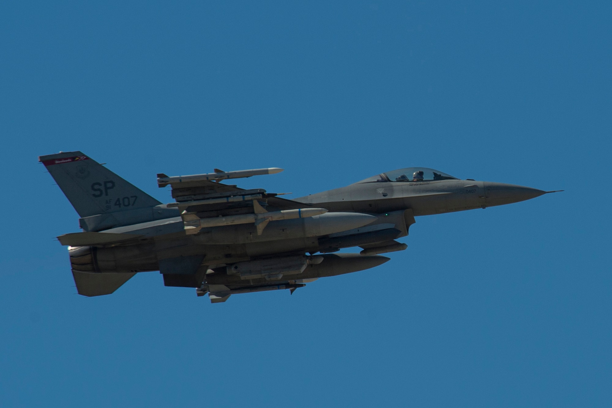 BEJA AIR BASE, Portugal – An F-16 Fighting Falcon fighter aircraft, assigned to the 480th Fighter Squadron at Spangdahlem Air Base, Germany, soars through the sky during a training mission for Trident Juncture 2015 at Beja Air Base, Portugal, Oct. 22, 2015. Trident Juncture 2015 is a multiservice, multinational exercise designed to demonstrate NATO's resolve, capability and capacity to meet present and future security challenges. (U.S. Air Force photo by Airman 1st Class Luke Kitterman/Released)  