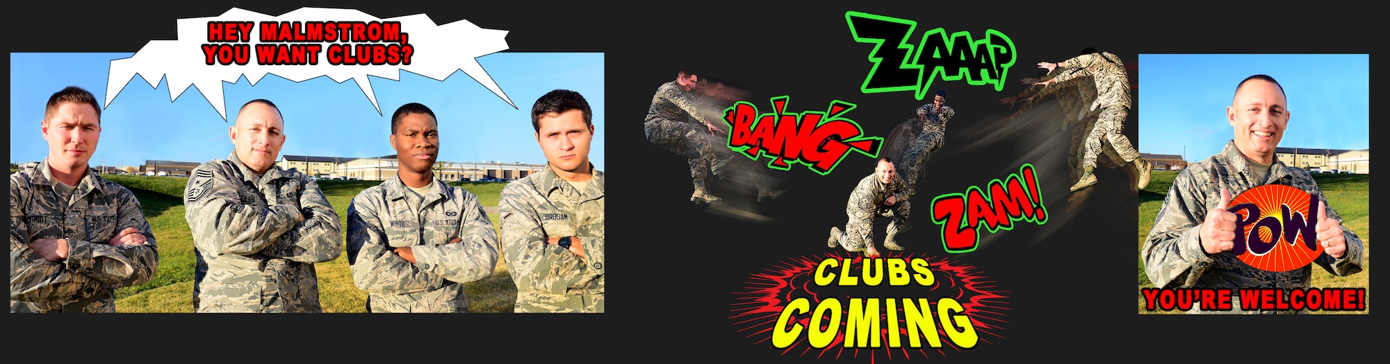 Chief Master Sgt. Thomas Stiles, 341st Missile Wing command chief, poses for a photo with Airmen Oct. 14, 2015, at Malmstrom Air Force Base, Mont. Stiles has made the introduction of new clubs to base, contributing to the existing pool of clubs and groups already active through the 341st Force Support Squadron, as one of his main priorities. (U.S. Air Force photo illustration/341st Missile Wing Public Affairs)