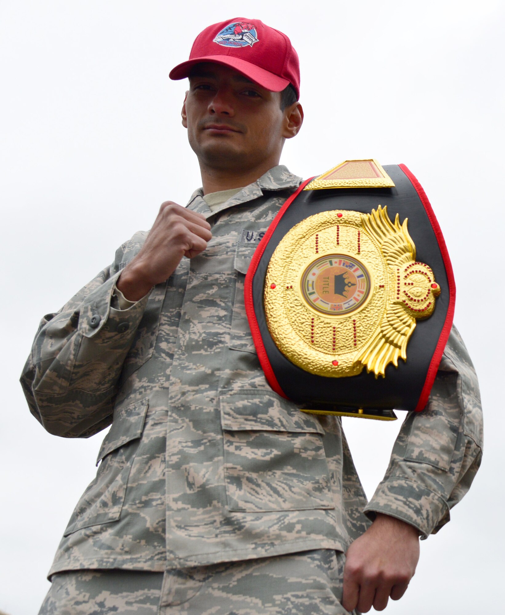 Senior Airman Mark Wirth, 819th RED HORSE Squadron structural engineer, poses for a photo Oct. 27, 2015, at Malmstrom Air Force Base, Mont. Wirth holds the title for the 125 pound fly weight division for Fight Force, a group he fights for. (U.S. Air Force photo/Airman Daniel Brosam)