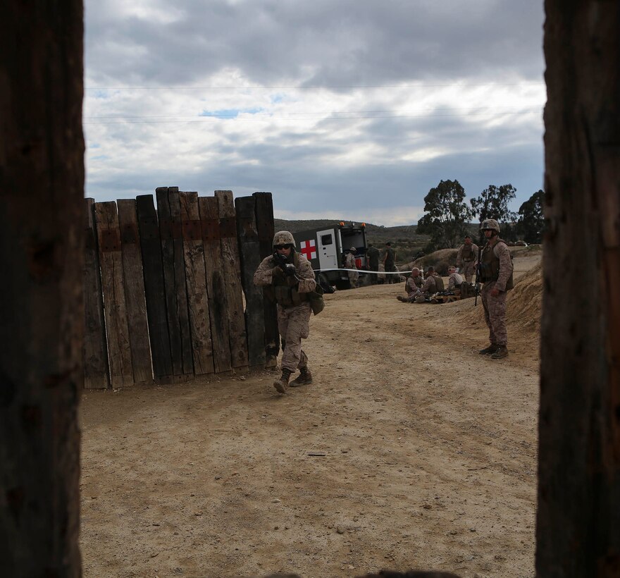 Marines with 4th Light Armored Reconnaissance Battalion, 4th Marine Division, run through dry fire drills during exercise Trident Juncture 2015 in Almeria, Spain, Oct. 27, 2015. The drills allow Reserve Marines to train in realistic environments and maintain a high state of readiness. More than 36,000 troops from more than 30 nations are participating in the exercise which is the largest NATO has conducted in the past 10 years.
